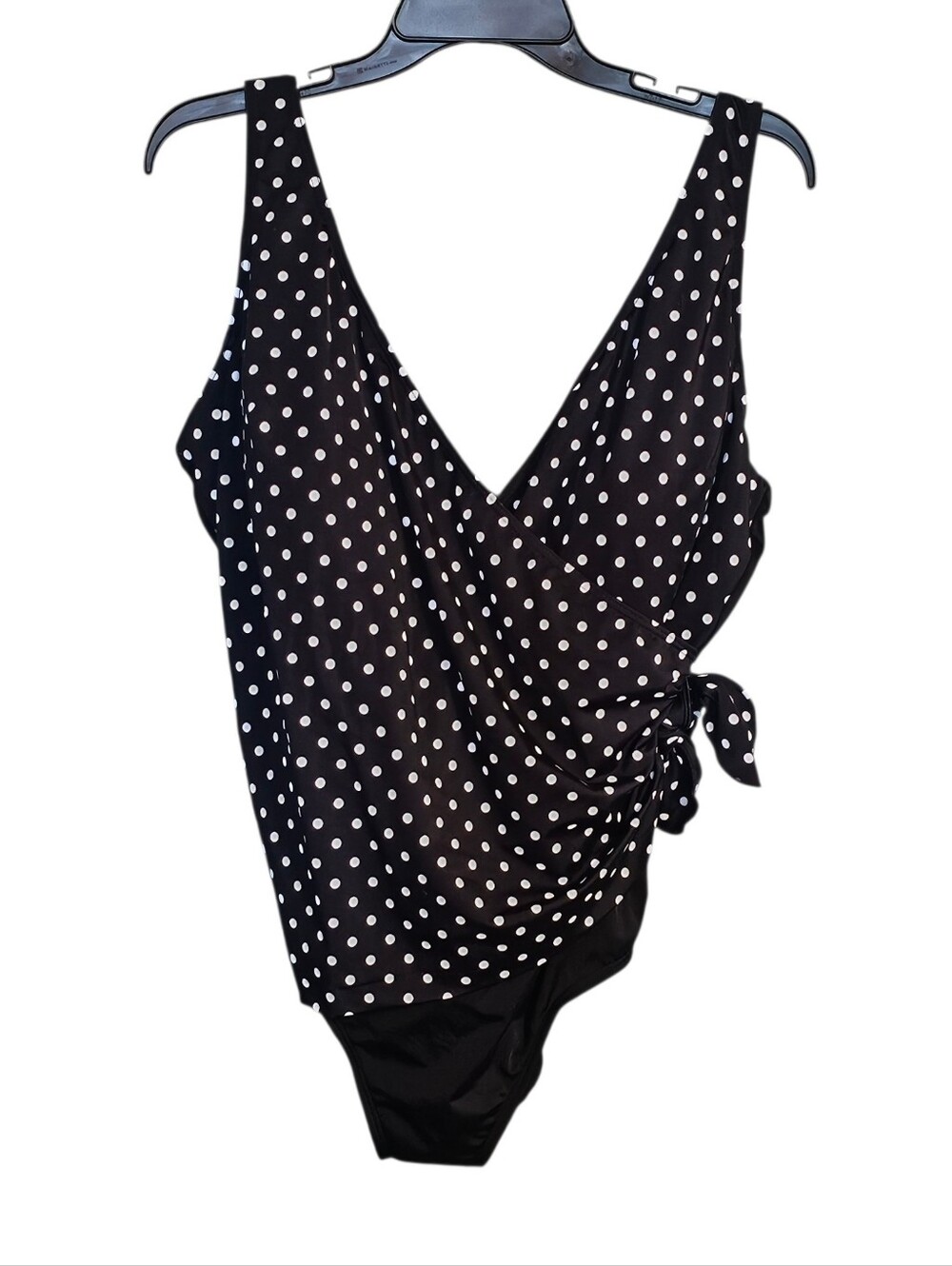 Longitude One Piece Swimsuit 16 Black White Polka Dot Wrap Ruched Slimming